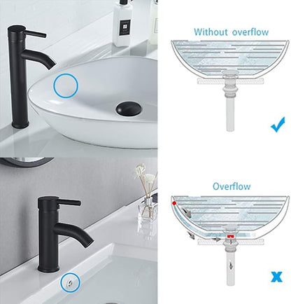 Bathroom Sink Drain Without Overflow Vessel Sink Lavatory Vanity Pop Up Drain Stopper Matte Black