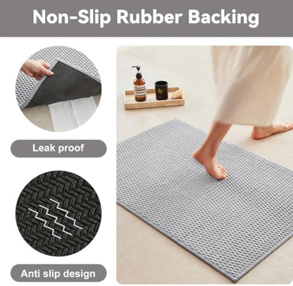 Triohero Bathroom Runner Rugs, Long Bath Mat Runner Washable Thin Quick Dry Low Pile Bathroom Runner Rugs Non Slip, Light Grey 24x70