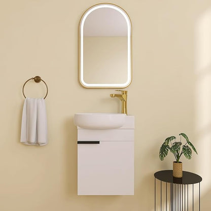 16" Wall Mounted Bathroom Vanity with Sink, 16 inch Floating Bathroom Vanity, Mordern Sink Vanity Combo, Basin and Cabinet 1 Soft Closing Door, White(WH-029, 16 * 10)