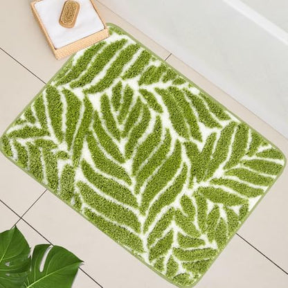 Green Leaf Bathroom Rugs - Bathroom Decor Cute Bath Mat for Sink, Tub, Small Rug, Green Bath Mats Washable Non Slip Funny Water Absorbent Bath Rugs Leaves 16" x 24"