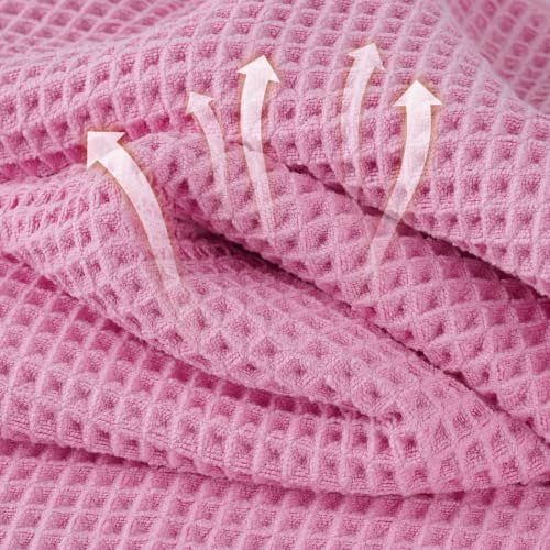 Microfiber Waffle Bath Towels, 4 Pieces, Soft, Absorbent, Fast Drying, Lint Free 430 GSM (27''x55''/68.58 cm x139.7 cm) (Gray+Pink)