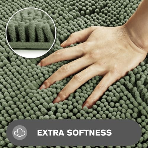 Loden Green Bathroom Rugs – Absorbent and Washable Bath Mat, Non-Slip, Thick Soft Chenille Bath Rugs for Bathroom, Kitchen, Shower, Sink - 26" x 44"