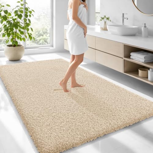 OLANLY Microfiber Large Bathroom Rugs 70x46, Soft Absorbent Bath Mat, Sand
