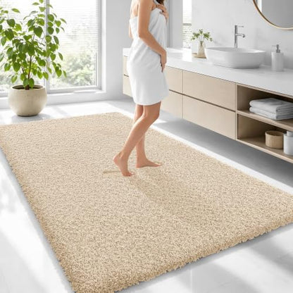 OLANLY Microfiber Large Bathroom Rugs 70x46, Soft Absorbent Bath Mat, Sand
