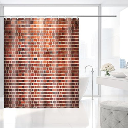 Vintage Red Brick Wall Texture Shower Curtain with Hooks 72 x 72 Inches