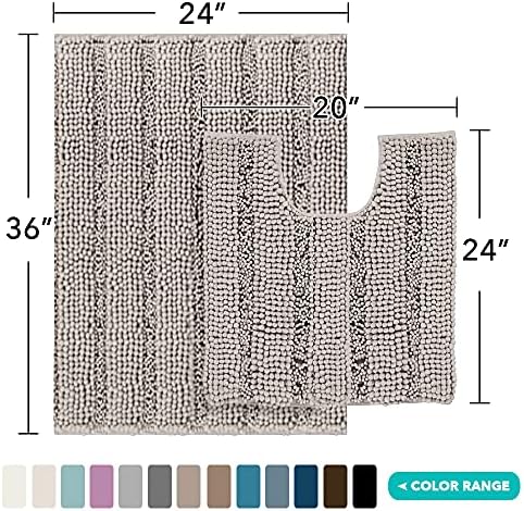 2-Piece Bathroom Rug Set with U-Shaped Mat, Soft Absorbent Chenille, Taupe