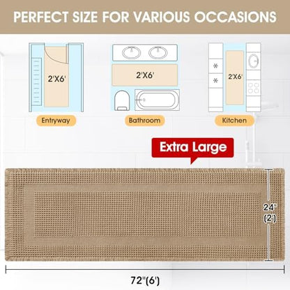 Upgraded Waffle Bath Mat Set 2 Piece Beige-Looped, Super Absorbent Non-Slip Quick Dry Bathroom Rugs with Tassels, Machine Washable Ultra Soft Boho Bath Rugs for Floor, Toilet Mats Boho Farmhouse Decor