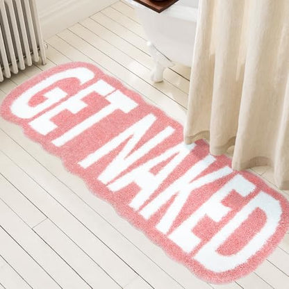 Get Naked Bath Mat Long Bathroom Rug - Super Soft Funny Bath Mat Non Slip Pink Bathroom Decor, Water Absorbent Runner Rugs for Sink Bathtub and Shower Pink 24" x 59"