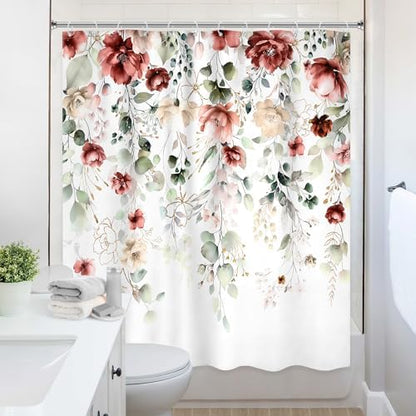 Spring Yellow Pink Floral Rustic Watercolor Bathroom Shower Curtain Set