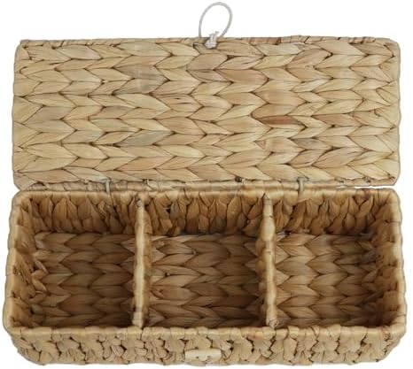 Water Hyacinth Wicker Storage Basket with Lid and Dividers