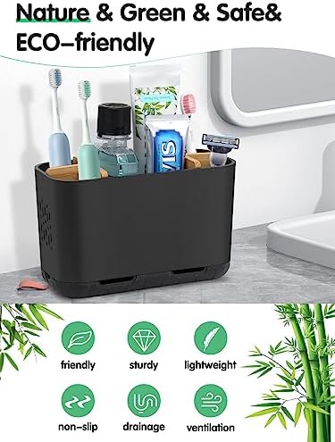 GFWARE Black Toothbrush Holder with Drainage, Bathroom Organizer, Large