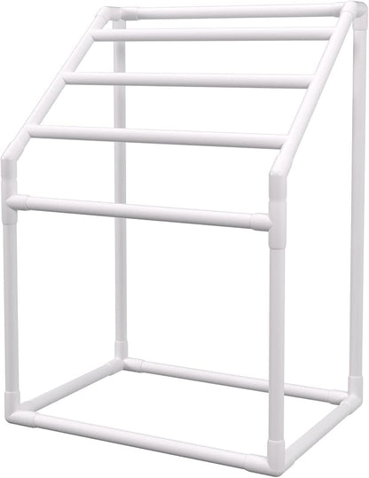 VEVOR Pool Towel Rack, 5 Bar, White, Freestanding Outdoor PVC Trapedozal Poolside Storage Organizer, Include 8 Towel Clips, Mesh Bag, Hook, Also Stores Floats and Paddles, for Beach, Swimming Pool