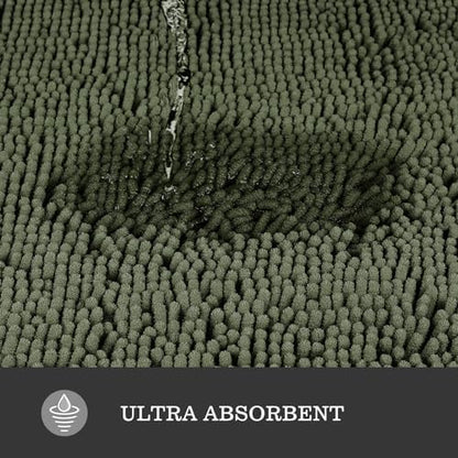 Yeaban Chenille Olive Green Bathroom Rug 17"x24", Non-Slip Rubber Backing