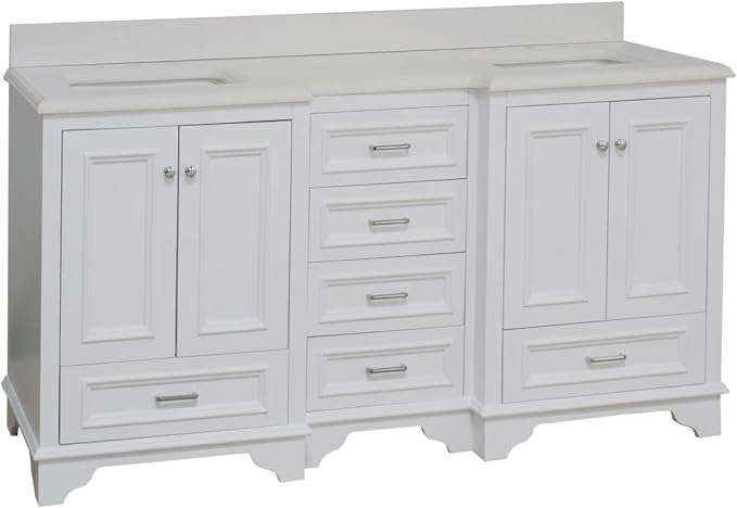 Kitchen Bath Collection Nantucket 72-inch Double Bathroom Vanity (Quartz/White): Includes White Cabinet with Stunning Quartz Countertop and White Ceramic Sinks
