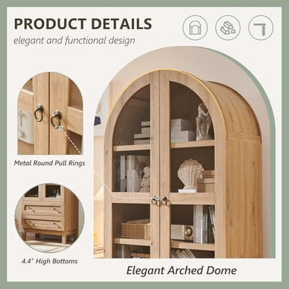 71" Tall Arched Bathroom Storage Cabinet, 4-Tier Wooden Bathroom, Natrual