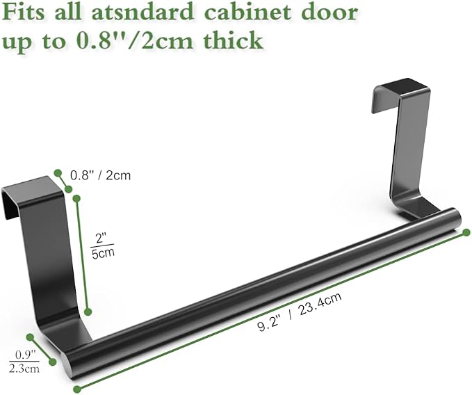 Towel Rack for Cabinet, Strong Steel Kitchen Over Cabinet Towel Bar Holder, 9" Wide - 2 Pack - Black