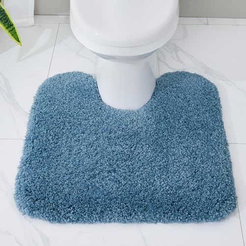Disolla Toilet Mat 22x24 Blue - Non Slip Fluffy U-Shaped Contour Rug, Ultra-Soft Plush Toilet Floor Mat, Absorbent & Machine Washable