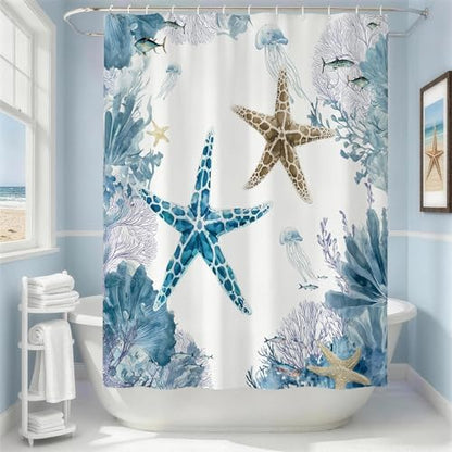 Purple Beach Shower Curtain for Bathroom, Ocean Coastal Theme, 72x72 In