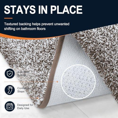 OLANLY Microfiber Bathroom Rugs 47x24, Quick Dry Bath Mat, Brown and White