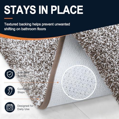 OLANLY Microfiber Bathroom Rugs 30x20, Quick Dry Bath Mat, Brown and White