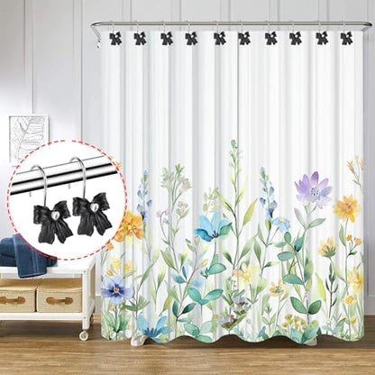 12PCS Shower Curtain Hooks Rings,Black Bow Decorative Shower Curtain Hooks