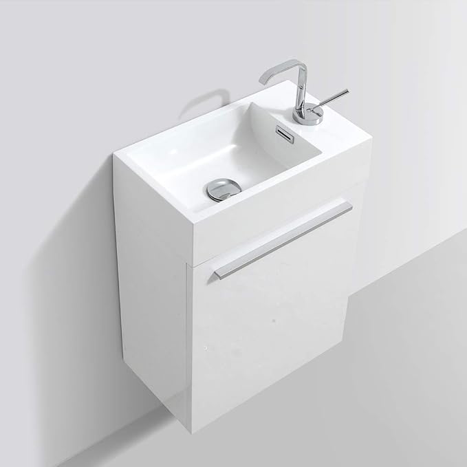 Blossom 18 Inch White Small Bathroom Vanity with Sink, Narrow Bathroom Vanity