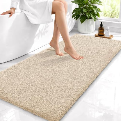 OLANLY Microfiber Bathroom Runner Rugs 47x24, Soft Absorbent Bath Mat, Sand