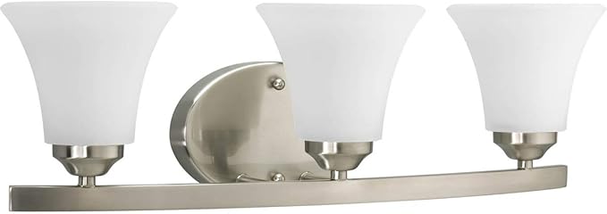 Progress Lighting P2010-09 Adorn Etched Glass Traditional Bath Vanity Light, 21.5 in x 7.5 in x 6.625 in, 3-Light, Brushed Nickel