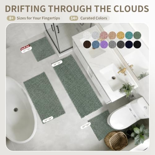 Bathroom Rugs Non Slip Washable 36x24, Extra Thick Soft Chenille Absorbent Bath Mat, High Density Barrier Non Slip Backing, Quick Dry Plush Shaggy Floor Carpet for Tub&Shower, Sage Green
