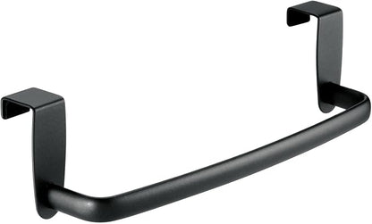 mDesign Steel Metal Wire Over Cabinet Towel Rack Storage Organizer - Hang on Cabinet or Door - Towel Bar Holder for Kitchen - Holds Hand Towels, Washcloths - Spira Collection - Matte Black