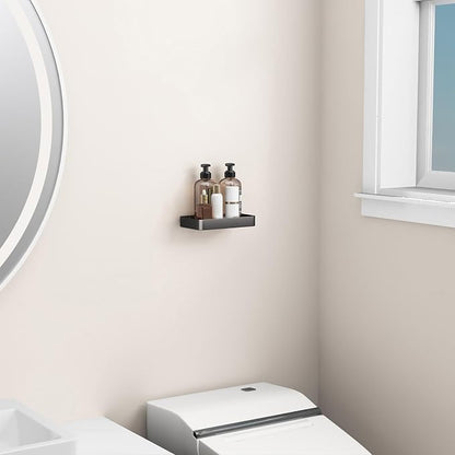 8-Inch Small Wall Shelf, Clear Tempered Glass with Matte Black Aluminum Frame – Sleek Floating Bathroom Organizer