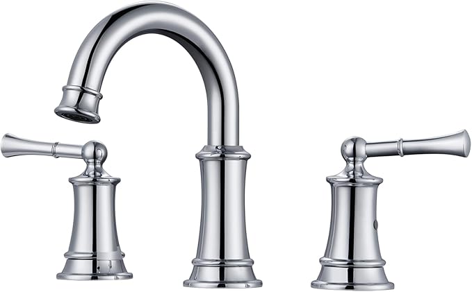 Chrome Bathroom Faucet, 8 Inch Bathroom Sink Faucet with Pop-up Drain Assembly, Widespread Bathroom Faucet with cUPC Supply Lines for Vanity, Lavatory RV Farmhouse Sink(L2304-CP)