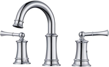 Chrome Bathroom Faucet, 8 Inch Bathroom Sink Faucet with Pop-up Drain Assembly, Widespread Bathroom Faucet with cUPC Supply Lines for Vanity, Lavatory RV Farmhouse Sink(L2304-CP)