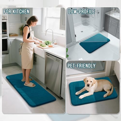 Yimobra Memory Foam Bathroom Mat Set, 31.5 x 20 & 24 x 17 in, Peacock Blue
