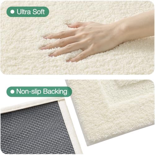 LUMI Bathroom Rugs Soft Absorbent, Non Slip Bath Mat 24x43, Ivory White