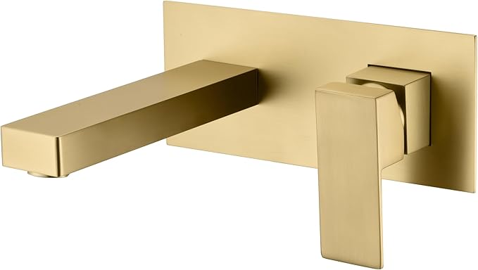 SUMERAIN Brushed Gold Wall Mount Bathroom Faucet Single Handle Vessel Sink Faucet Includes Brass Rough-in Valve