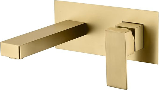SUMERAIN Brushed Gold Wall Mount Bathroom Faucet Single Handle Vessel Sink Faucet Includes Brass Rough-in Valve