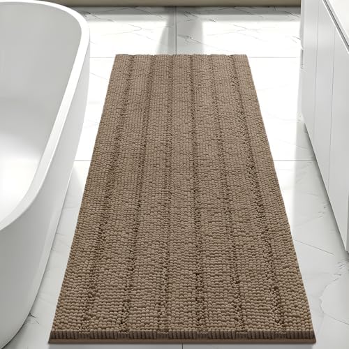 Bcoimo Bath Rug Mat,48x24 Chenille Non Slip Tan Long Bathroom Runner Rugs