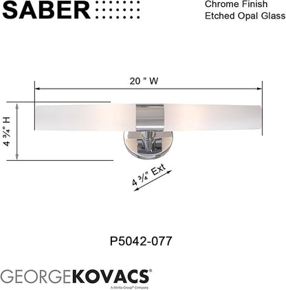 GEORGE KOVACS P5042-077 Saber Vanity Bath Light, 2-Light, 120 Total Watts, 4.75-in H x 20-in W, Chrome