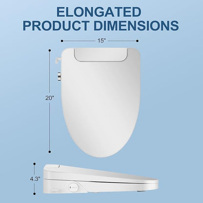 Electric Bidet Toilet Seat, Elongated, Warm Water with Air Dryer, Heated Seat and Slow Close Lid, Front and Rear Wash, Adjustable Water Temperature, LED Nightlight, Wireless Remote, White, 101
