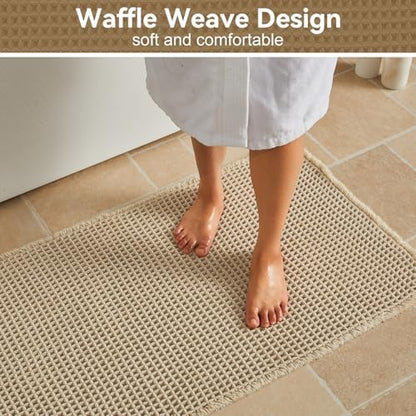 Triohero Waffle Runner Rug Bathroom, Long Boho Bath Mat, 24x72 Pale Beige