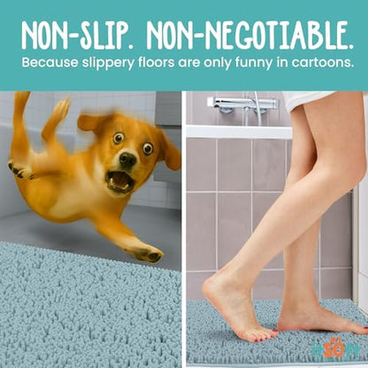 ITSOFT Extra Large Plush Bathroom Rug 59"x21", Absorbent Machine Washable Non Slip Chenille Bath Mats, Quick Dry Bathmat, Bath Rugs for Bath, Shower, Bedroom, or Door Mat, Spa Blue