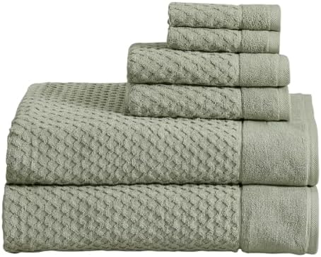 Great Bay Home Bath Towels - 100% Cotton 6 Piece Bath Sheet Set - Diamond Waffle Weave - Absorbent, Durable, Quick-Dry Towels for Bathroom (Eucalyptus)