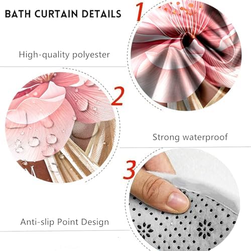 4 Pcs Black Girl Shower Curtain Sets African American Woman Red Rose Floral Quotes Non-Slip Rugs Bath Mat Toilet Cover U Shaped Mat Shower Curtain with 12 Hooks Bathroom Set