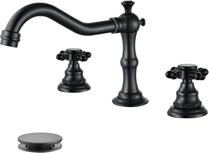 gotonovo 3 Hole Widespread Bathroom Sink Faucet Double Cross Handle Mixer Tap Faucet for Bathroom Sink Vanity Faucet Deck Mount Basin Hot Cold Water Matching Pop Up Drain Oil Rubbed Bronze