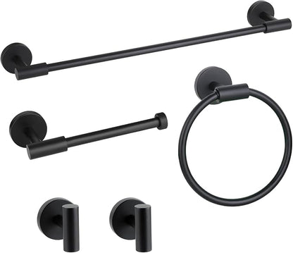 Matte Black Bathroom Hardware Accessories Towel Bar Set 5 Pieces | Stainless Steel Black Towel Rack Set Including 19in Towel Bar Wall Mounted, Bathroom Towel Holder, Towel Ring, Towel Hooks