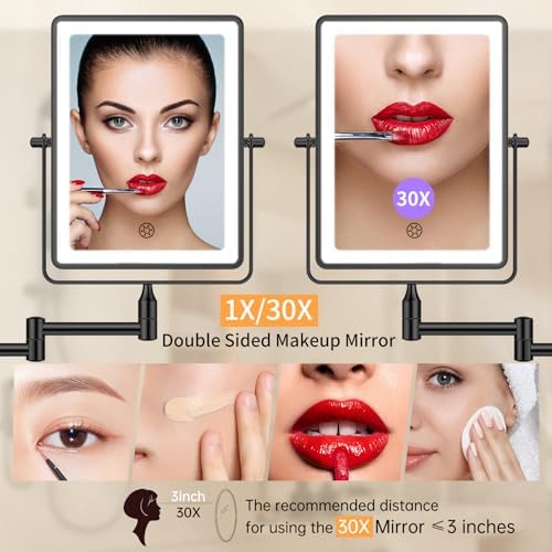 FUNTOUCH 5000mAh Rechargeable Wall Mounted Makeup Mirror with Lights