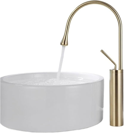 Modern Basin Faucet Brushed Gold Black Silver Faucet Deck Mounted Basin Sink Tap Mixer Hot Cold Brass Tap for Bathroom(Golden Medium)