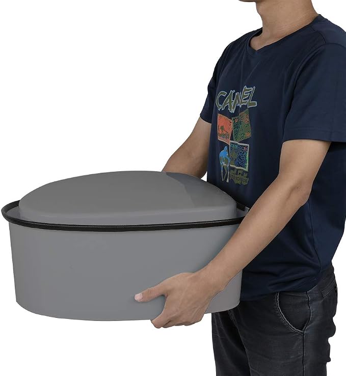 Portable Toilet with Non-slip Mat,Portable Toilet | Indoor Outdoor Commode w/Detachable Inner Bucket & Removable Paper Holder, Lightweight & Compact for Camping, Boat, Van, Emergency Use (Grey)