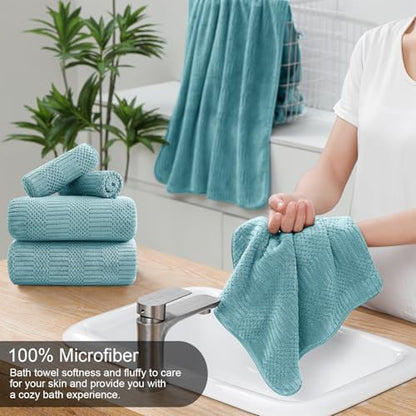 8 Piece Bath Towel Set-2 Oversized Bath Sheets(35"x70"),2 Hand Towels,4 Washcloths-Extra Large Microfiber Towel Sets,Less Lint Highly Absorbent & Quick Dry Bath Towels for Bathroom Gym Pool,Turquoise